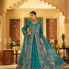 Firozi Contemporary Ethnic Embroidered Satin Lehenga