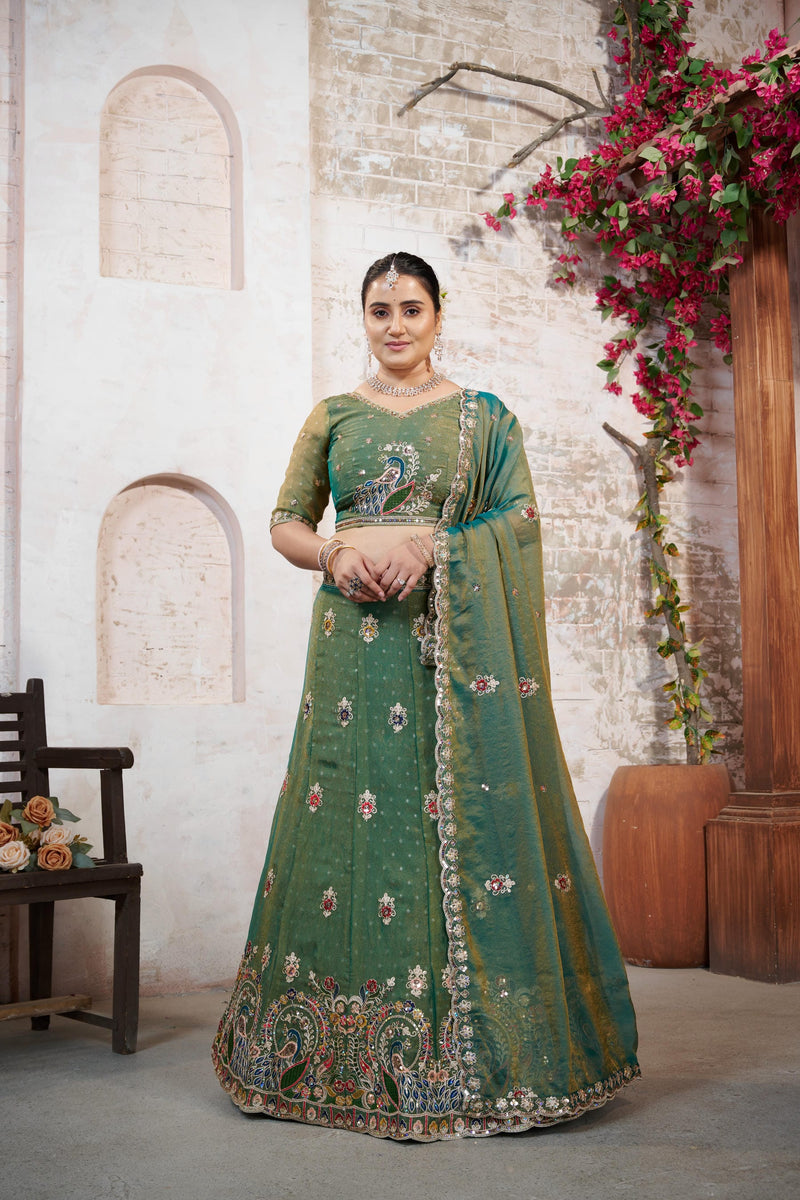 Green Moss Butti Embroidered Occasion Wear Lehenga Choli