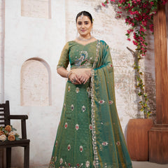Green Moss Butti Embroidered Occasion Wear Lehenga Choli