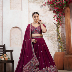 Wine Silk Crush Embroidered Wedding Lehenga