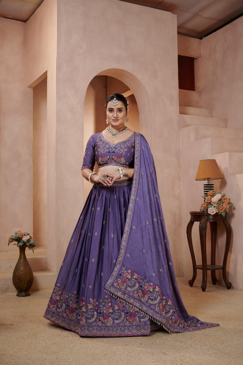 Lavender Silk Crush Elegant Embroidered Lehenga Choli