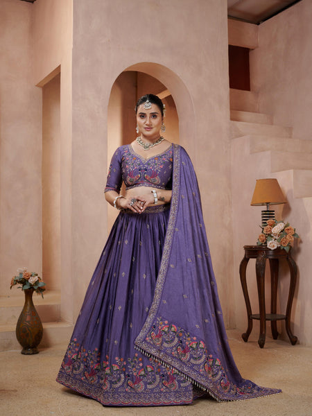 Lavender Silk Crush Elegant Embroidered Lehenga Choli