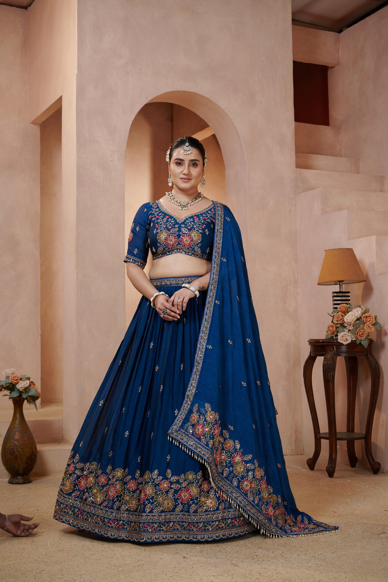 Teal Blue Occasion Wear Embroidered Lehenga Set