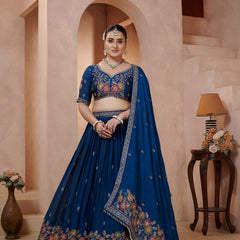 Teal Blue Occasion Wear Embroidered Lehenga Set