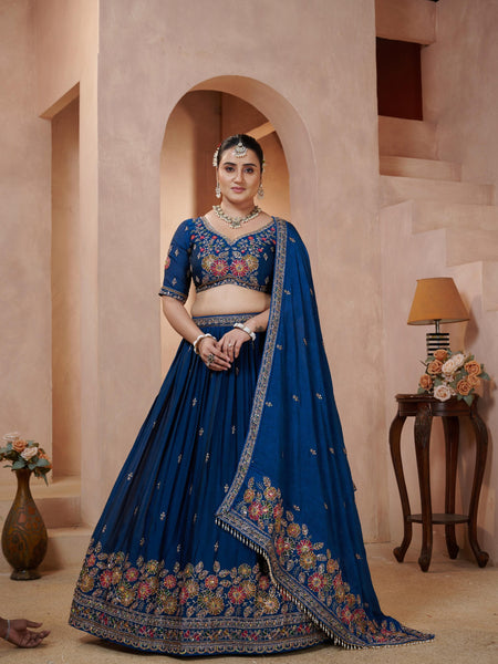 Teal Blue Occasion Wear Embroidered Lehenga Set