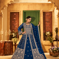 Green Festive Satin Embroidered Lehenga Set