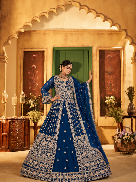 Blue Party Wear Embroidered Satin Lehenga Choli