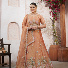 Golden Moss Silk Traditional Embroidered Lehenga