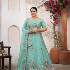Mint Green Moss Silk Festive Lehenga Choli