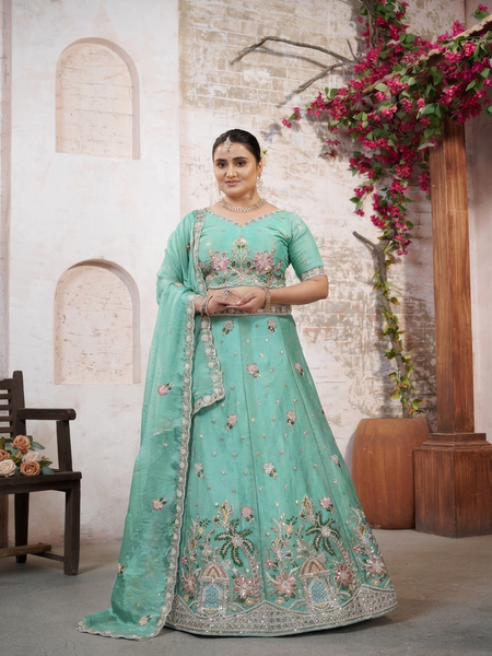 Mint Green Moss Silk Festive Lehenga Choli