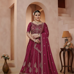 Rani Pink Wedding Wear Vichitra Lehenga