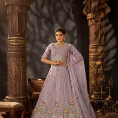 Peach Festive Moss Butti Embroidered Lehenga Choli