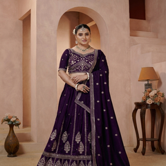 Wine Vichitra Statement Embroidered Lehenga Choli