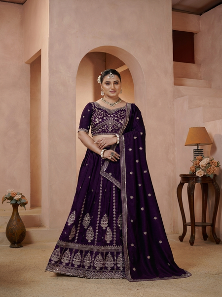 Wine Vichitra Statement Embroidered Lehenga Choli