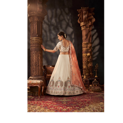 Peach Festive Moss Butti Embroidery Lehenga Set