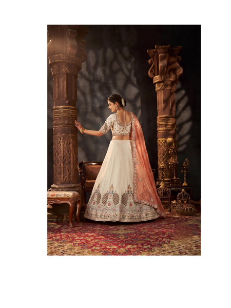 White Designer Moss Butti Embroidered Lehenga Choli