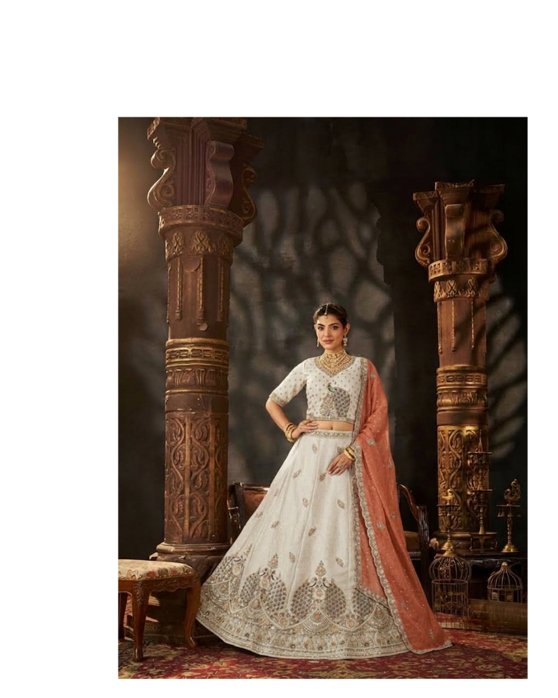 Peach Festive Moss Butti Embroidery Lehenga Set