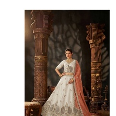 Peach Festive Moss Butti Embroidery Lehenga Set