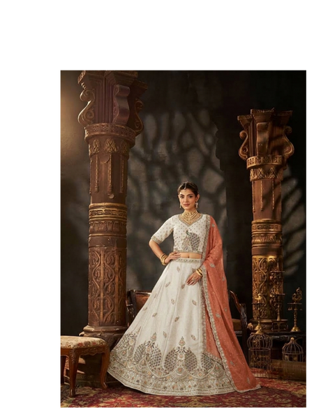 White Designer Moss Butti Embroidered Lehenga Choli