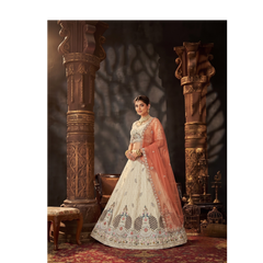 Peach Festive Moss Butti Embroidery Lehenga Set