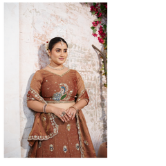 Peach Wedding Wear Moss Butti Embroidered Lehenga Choli