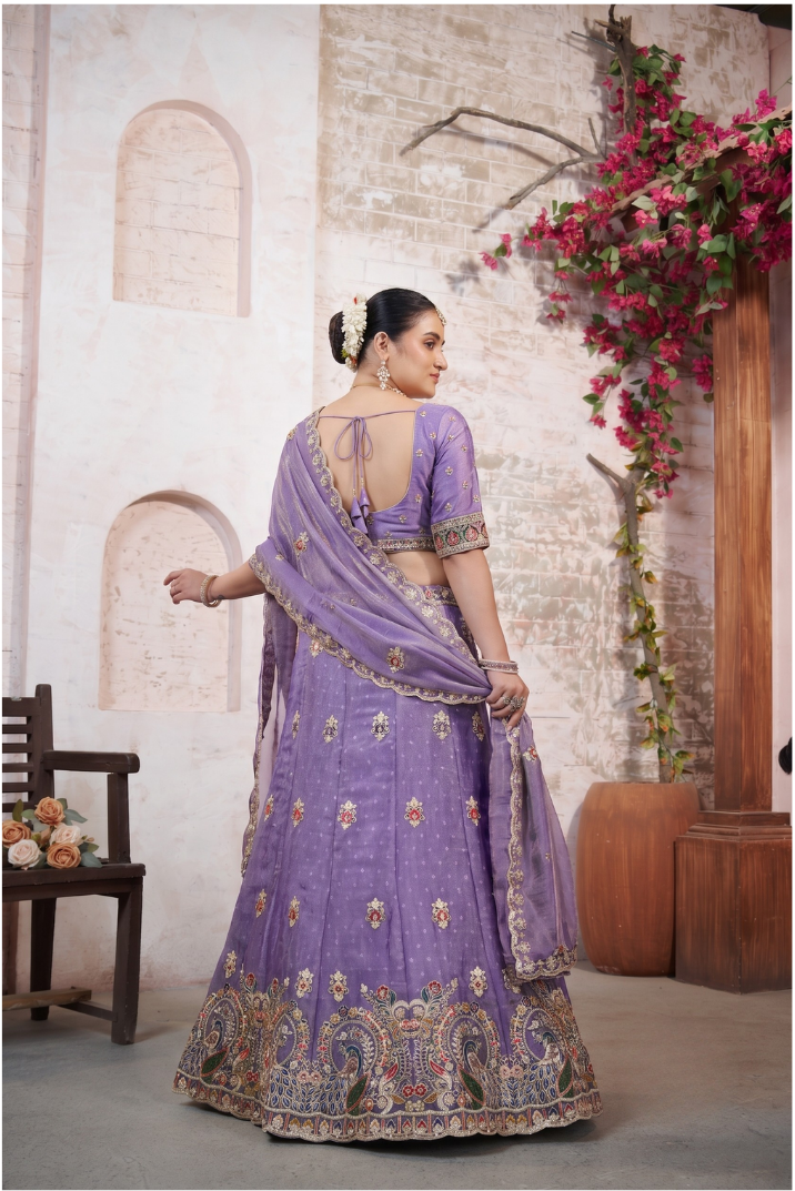 Purple Elegant Moss Butti Lehenga Choli for Festive Occasions