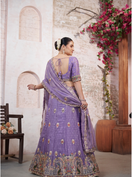 Purple Elegant Moss Butti Lehenga Choli for Festive Occasions