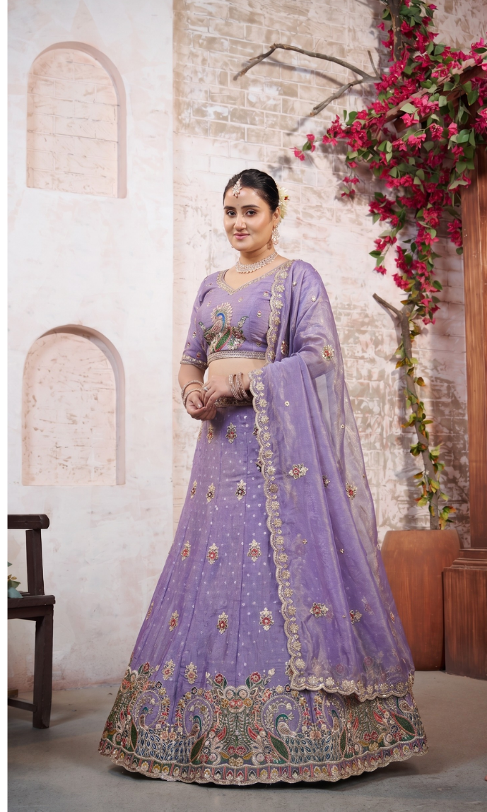 Purple Elegant Moss Butti Lehenga Choli for Festive Occasions