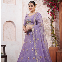 Purple Elegant Moss Butti Lehenga Choli for Festive Occasions