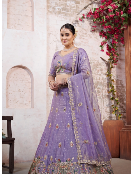 Purple Elegant Moss Butti Lehenga Choli for Festive Occasions