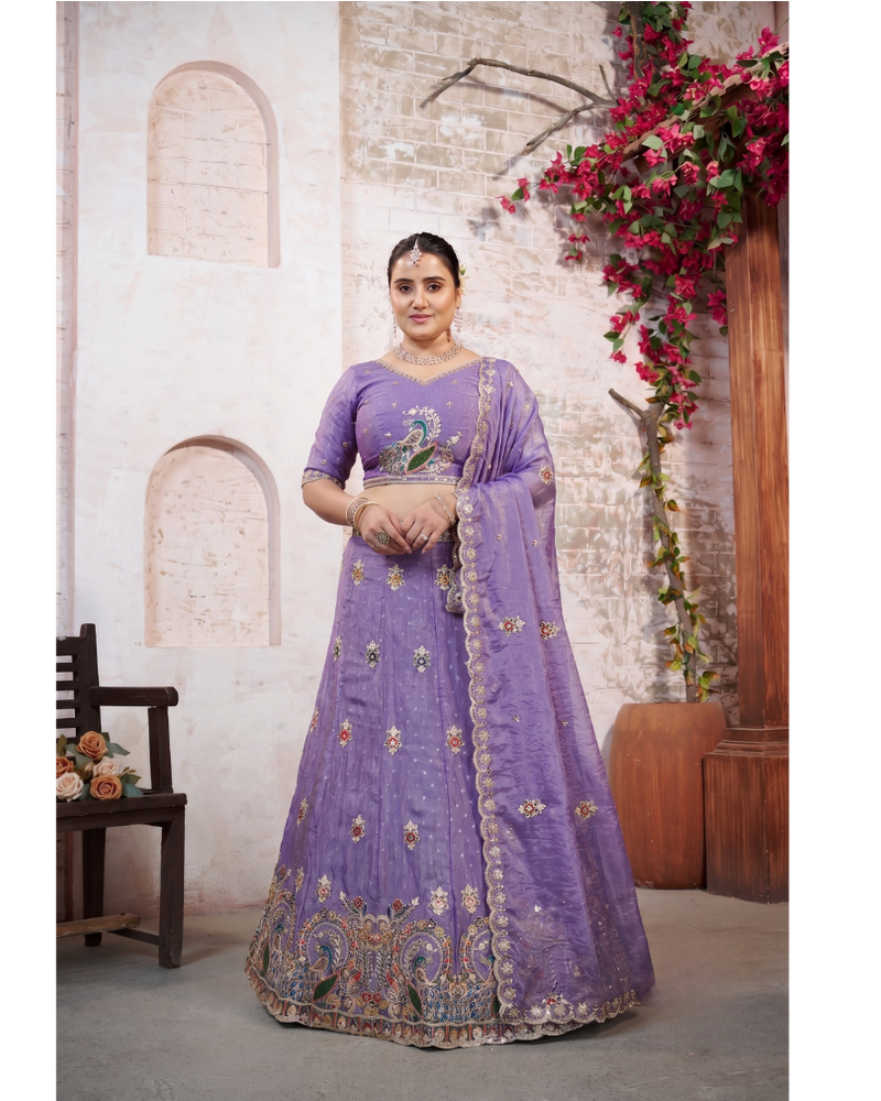 Purple Elegant Moss Butti Lehenga Choli for Festive Occasions
