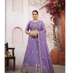Purple Elegant Moss Butti Lehenga Choli for Festive Occasions