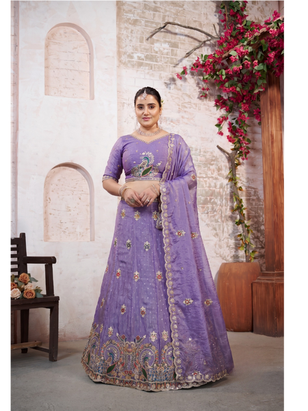 Purple Elegant Moss Butti Lehenga Choli for Festive Occasions