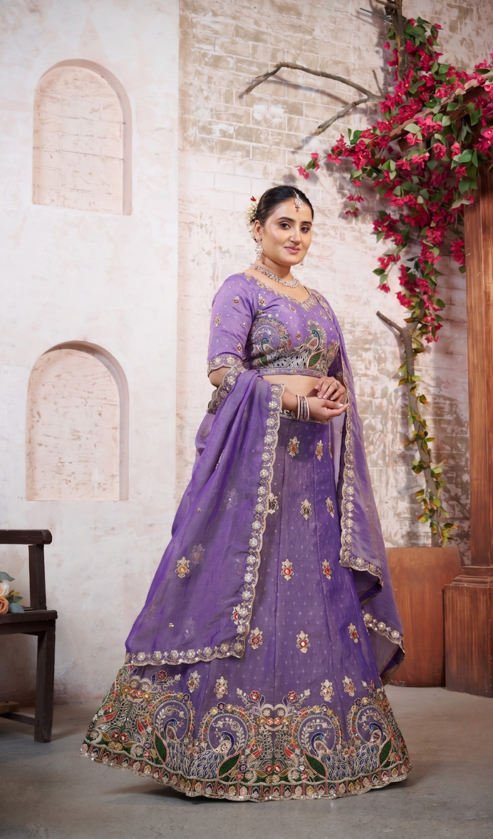 Purple Elegant Moss Butti Lehenga Choli for Festive Occasions