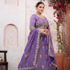Purple Elegant Moss Butti Lehenga Choli for Festive Occasions