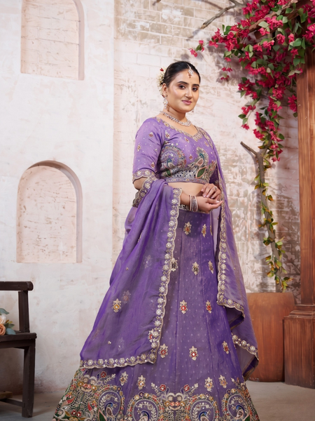 Purple Elegant Moss Butti Lehenga Choli for Festive Occasions