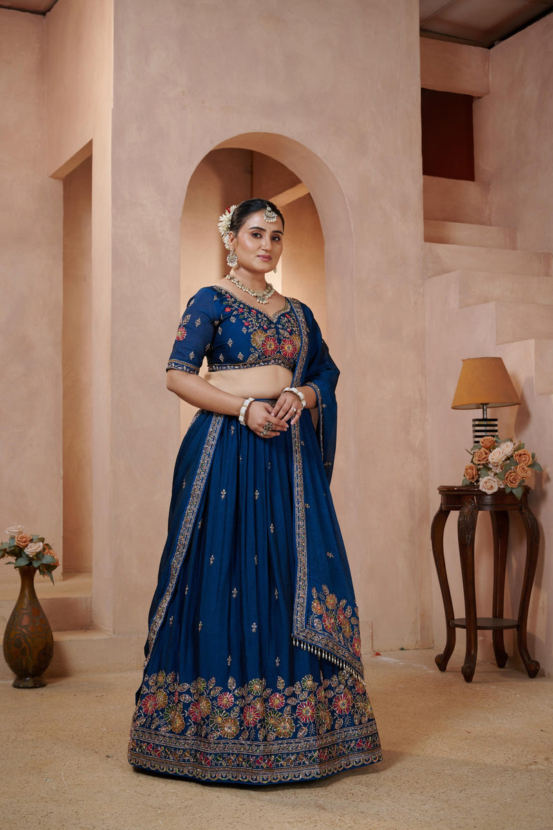 Teal Blue Occasion Wear Embroidered Lehenga Set