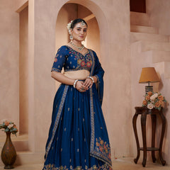 Teal Blue Occasion Wear Embroidered Lehenga Set