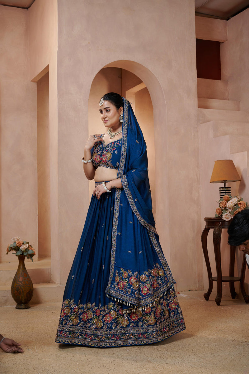 Teal Blue Occasion Wear Embroidered Lehenga Set