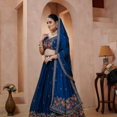 Teal Blue Occasion Wear Embroidered Lehenga Set