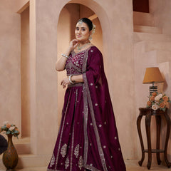Purple Contemporary Ethnic Vichitra Embroidered Lehenga Choli