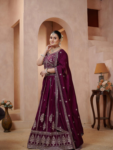 Purple Contemporary Ethnic Vichitra Embroidered Lehenga Choli
