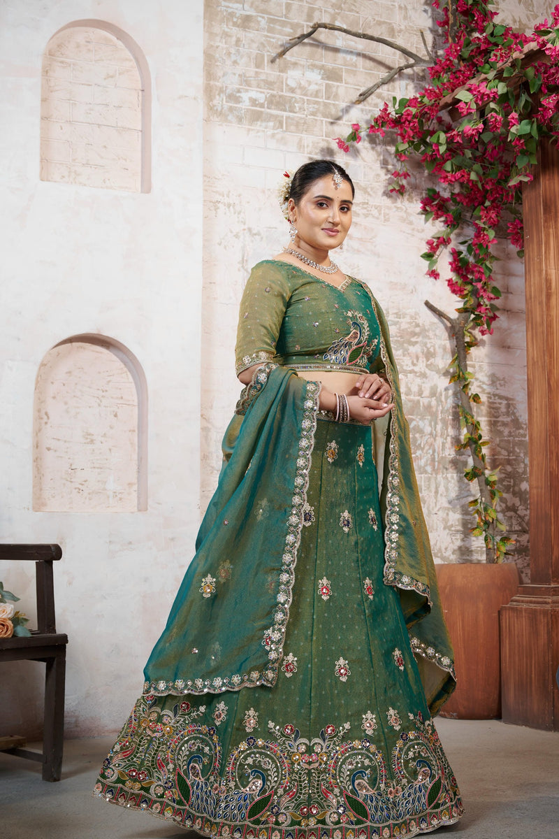 Green Moss Butti Embroidered Occasion Wear Lehenga Choli