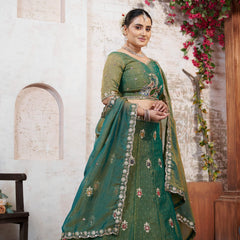 Green Moss Butti Embroidered Occasion Wear Lehenga Choli