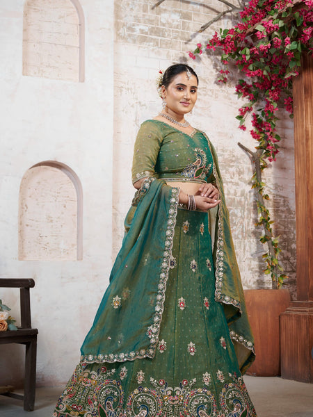 Green Moss Butti Embroidered Occasion Wear Lehenga Choli