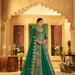 Firozi Contemporary Ethnic Embroidered Satin Lehenga