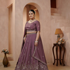 Wine Vichitra Embroidered Premium Festive Lehenga Choli