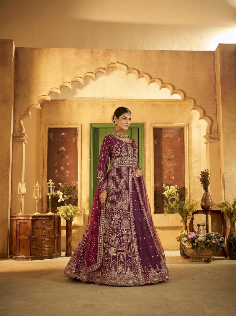 Firozi Contemporary Ethnic Embroidered Satin Lehenga