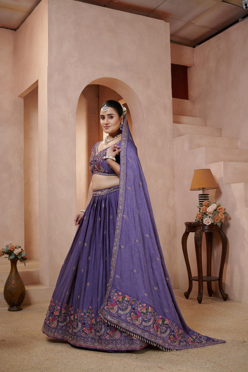 Lavender Silk Crush Elegant Embroidered Lehenga Choli