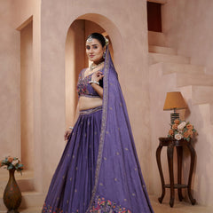 Lavender Silk Crush Elegant Embroidered Lehenga Choli